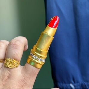 Schiaparelli inspired Gold and Red finger design Ring